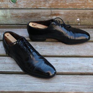 Vtg Dack’s Black Polished Medallion Cap Toe Oxford, Men's Size 13 D, EUC